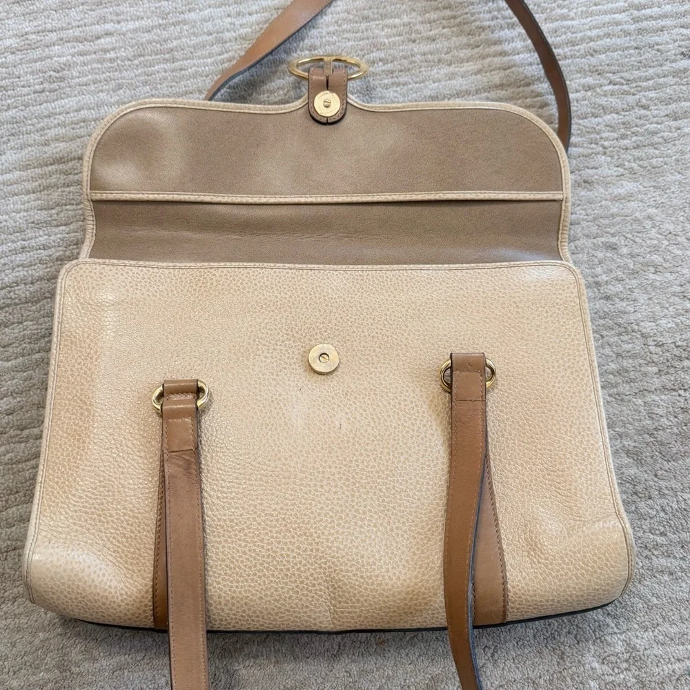 Christian Dior Vintage Tan Leather Double Handle Shoulder Bag with Gold CD Logo